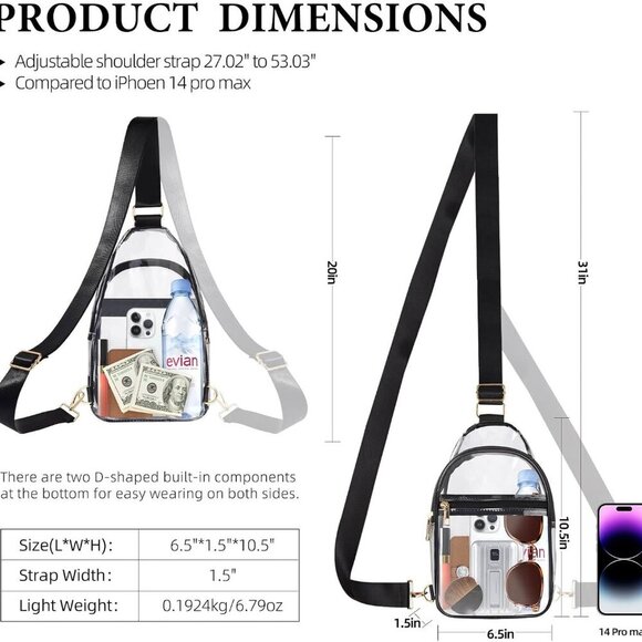 Clear Stadium Approved Sling Bag Women Men Adjustable Shoulder Crossbody - Picture 5 of 6
